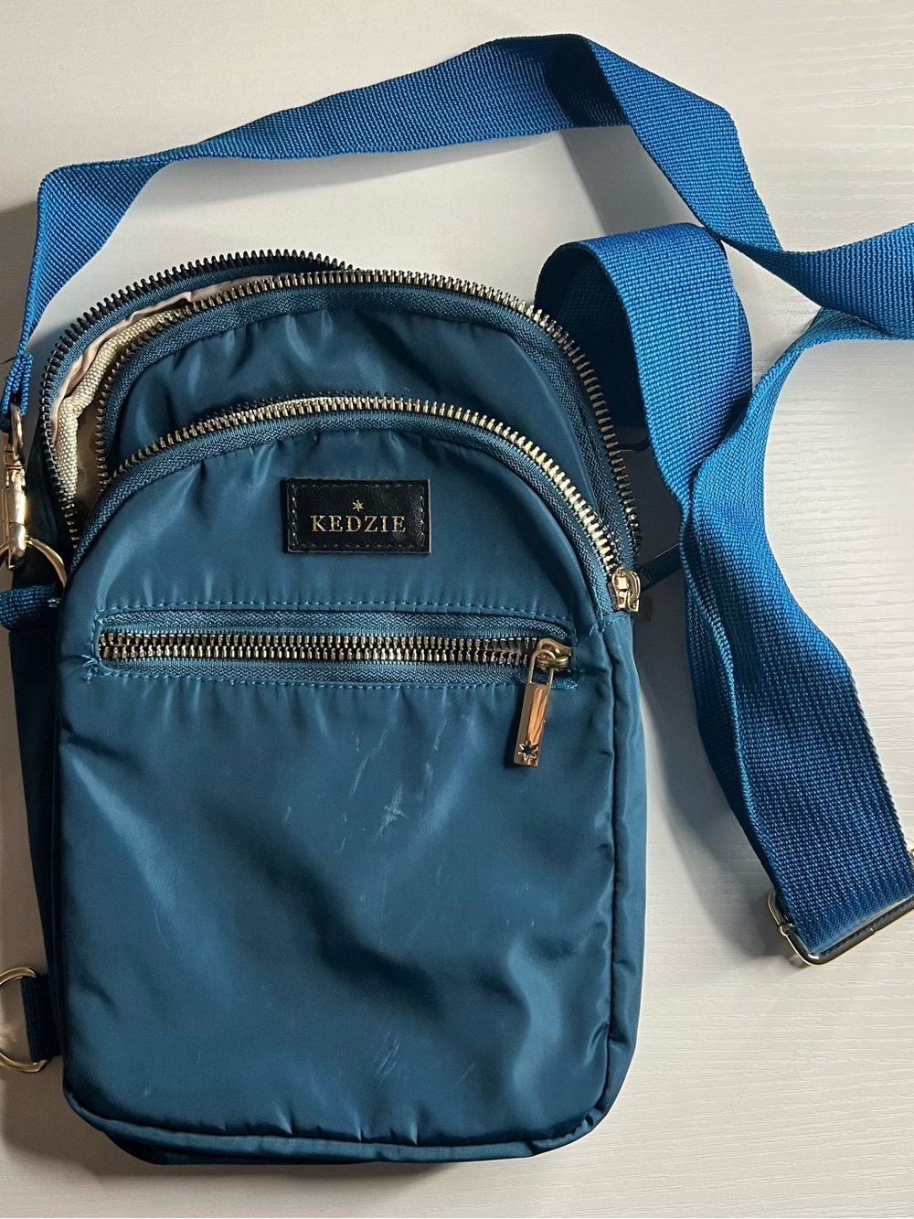 Kedzie Blue Convertible Sling Crossbody Bag Gold Hardware
